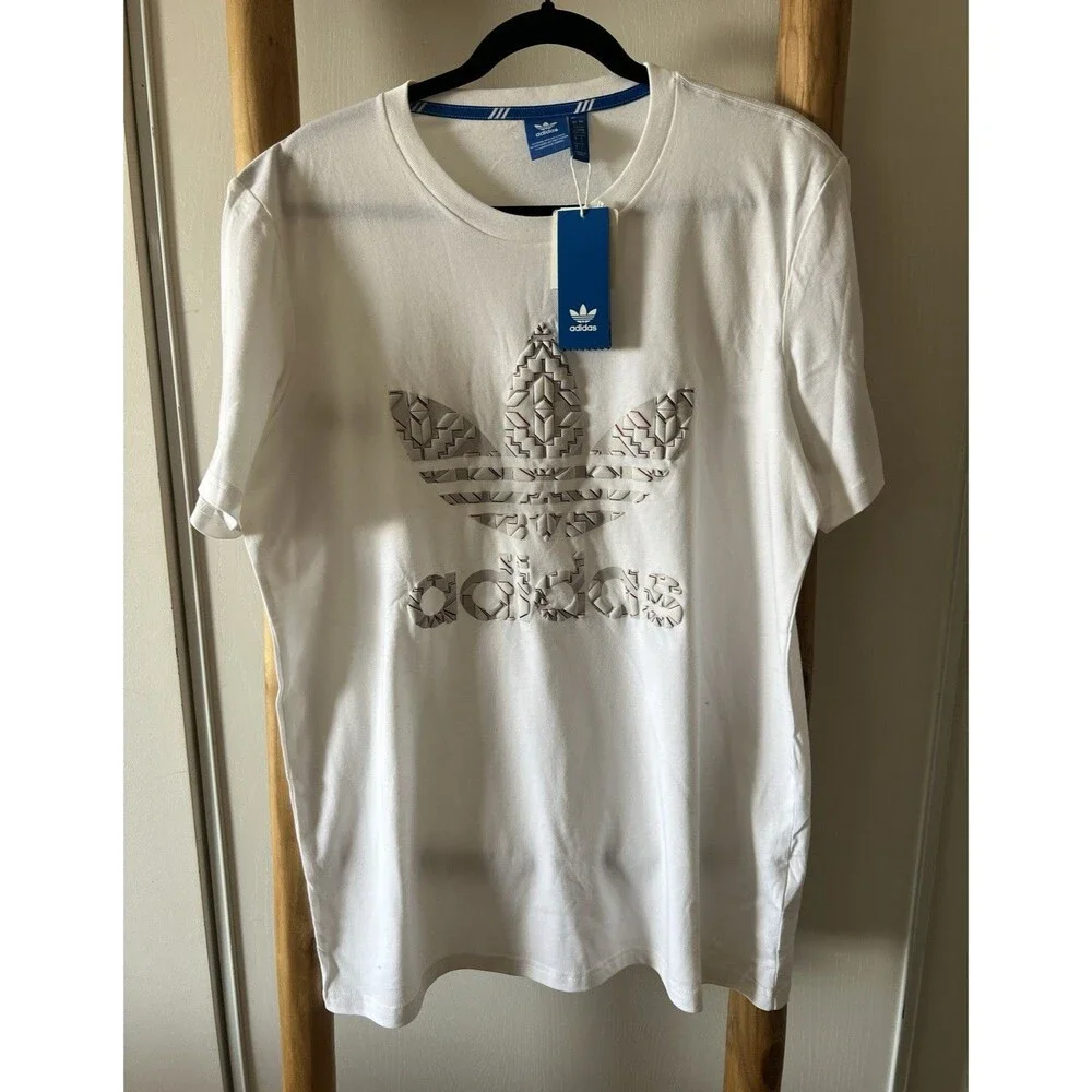 adidas Originals Men's L White Short Sleeve Crew Neck Trefoil Logo Graphic Tee
